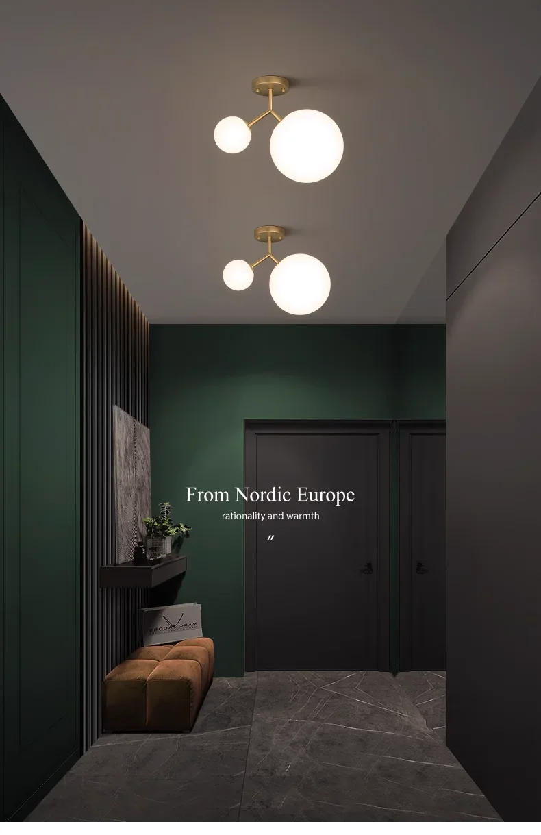 Description Picture 3 of itemNordic Glass Ball LED Ceiling Light Lamps for Aisle Corridor Balcony Hallway Bedroom Clockroom Home Decoration Indoor Lighting