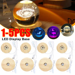 1-5PCS LED Light Display Base Wood Desktop Decorative Lights Light Base Wooden Led Usb Display Light Stand Lamp Holder Lamp Base