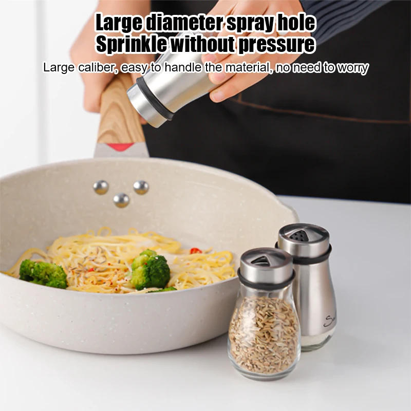 Description Picture 4 of itemSalt and Pepper Seasoning Shaker Stainless Steel Glass Bottom Spice Dispenser Pepper Shaker BBQ Set Kitchen Gadgets