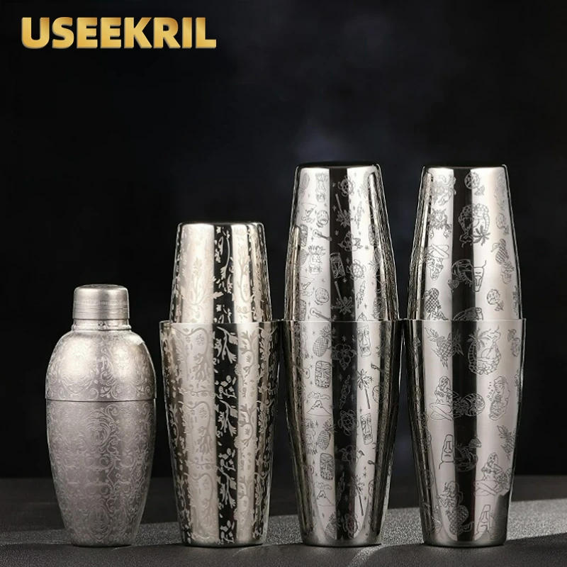 Description Picture 4 of itemBar Cocktail Shaker Boston Shaker Stainless Steel Engraving Shaker Bar Accessory Bartender Tools For Home And Bar