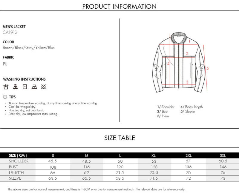 Description Picture 3 of itemCARANFIER Men's PU Leather Jacket Male Vintage Zipper Locomotive Winter Coats Faux Fur Lined Moto Biker Trail Race Outerwear
