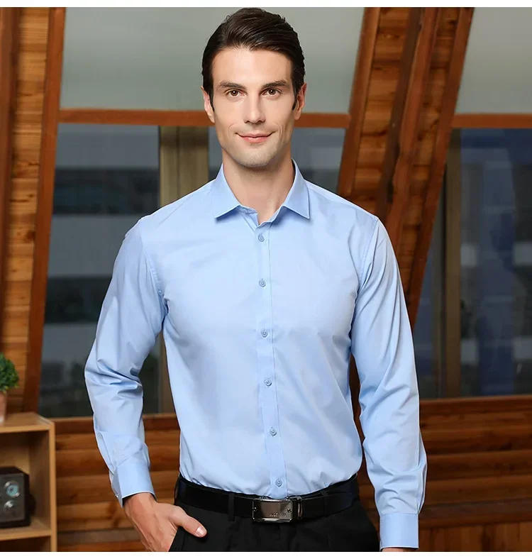 Description Picture 4 of itemMen's Silk Touch Long Sleeve Solid Basic Dress Shirt Without Pocket Regular-fit Non-iron Bamboo Fiber Business Stretch Shirts