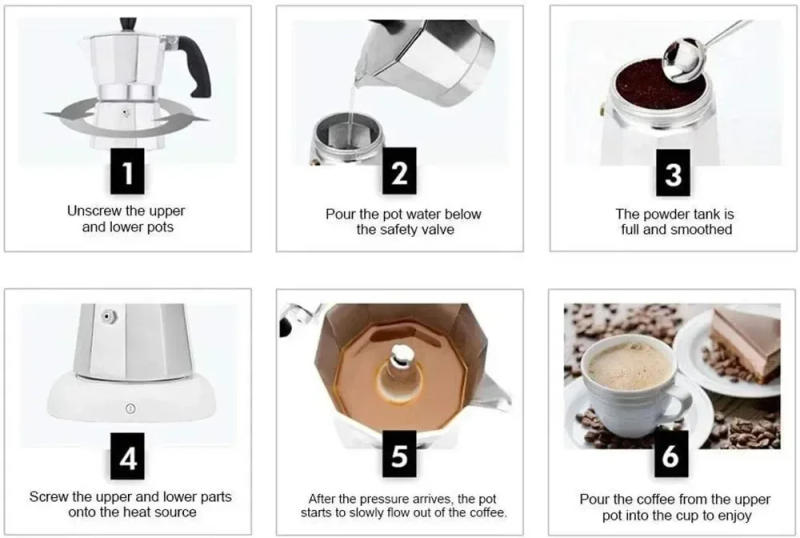 Description Picture 5 of item600ML Aluminum Mocha Coffee Pot Espresso Coffee Maker Percolator Tool Home Hand-brewed Octagonal Moka Pot Kitchen Utensils