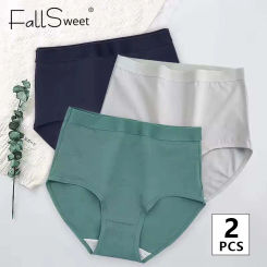 FallSweet 2 Pcs/Lot High Waist Panties for Women Cotton Underwear Solid Color Comfortable Underpants Plus Size Lingerie трусы