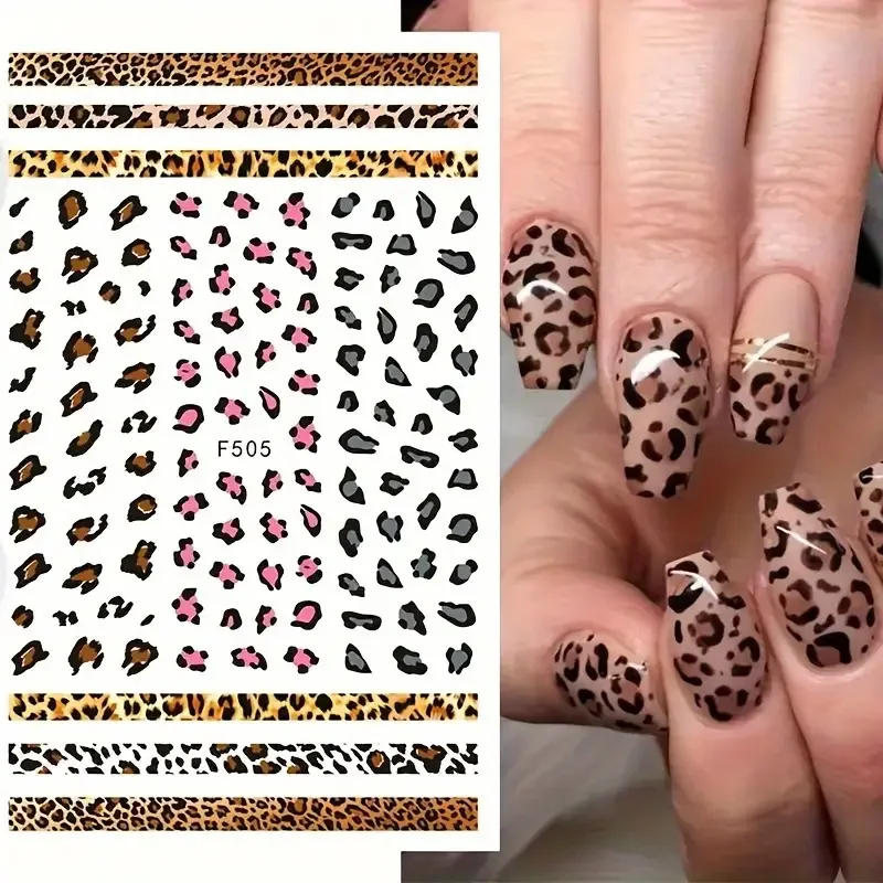 Description Picture 3 of item1PCS New Leopard Print Nail Stickers Black White Heart Nail Supplies Nail Decals Flowers Stickers Nail Decoration Press On Nails