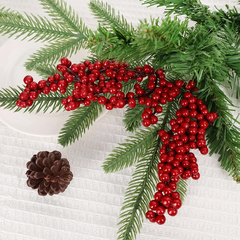 Description Picture 6 of itemChristmas Red Berries Branch Fake Plants Flowers Artificial Holly Berry Stamen Wreath Ornaments for Xmas Tree Party Home Decor