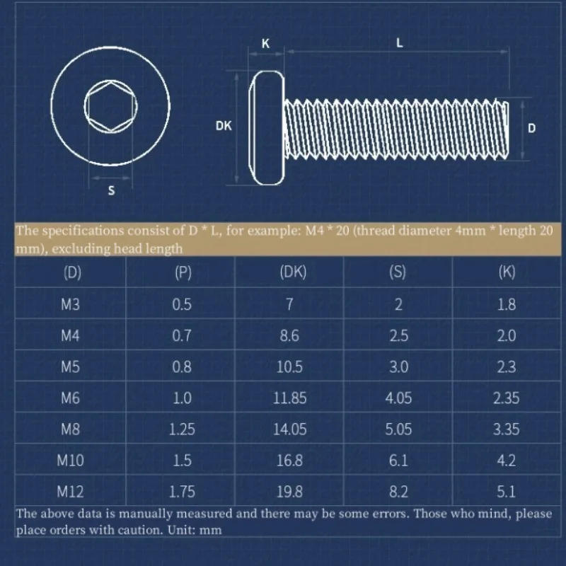 Description Picture 3 of itemM2 M2.5 M3 M4 M5 304 A2 Stainless Steel Flat Hex Hexagon Socket Head Allen Furniture Rivet Screw Connector Joint Bolt