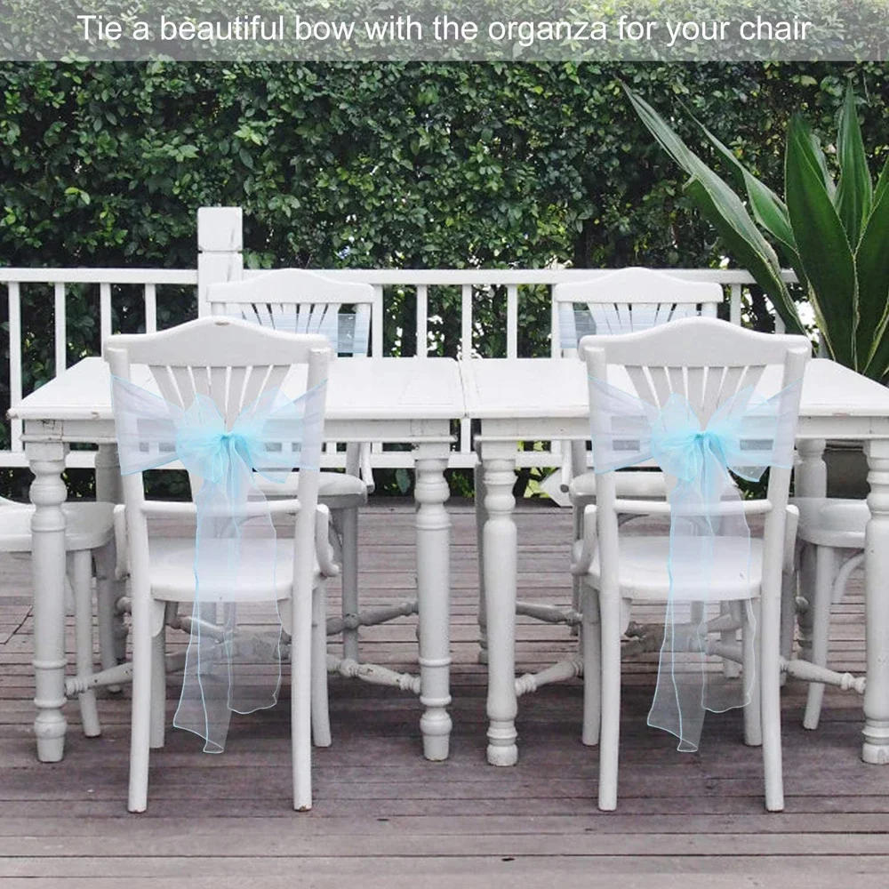 Description Picture 6 of item10pcs/lot Pink Organza Chair Sashes Wedding Chair Decoration Ribbons Ties Bow for Cover Banquet Wedding Party Event Mint Green