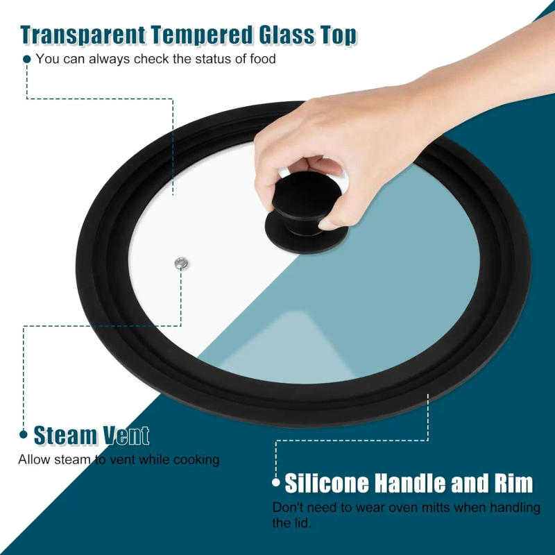 Description Picture 3 of itemUniversal Lid for Pots Pans and Skillets Cookware Silicone Replacement Pan Lid Pot for Frying Pans Cast Iron Tempered Glass Lid