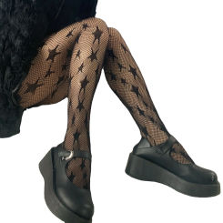 Lolita Dark Black Pantyhose Star Mesh Stockings Female Fishnet Stockings JK Girls Socks Mesh Tights Lingerie Thigh High JK Socks