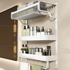 White towel rack, bathroom storage rack, integrated space aluminum punching free bathroom towel rack, toilet  hanging parts