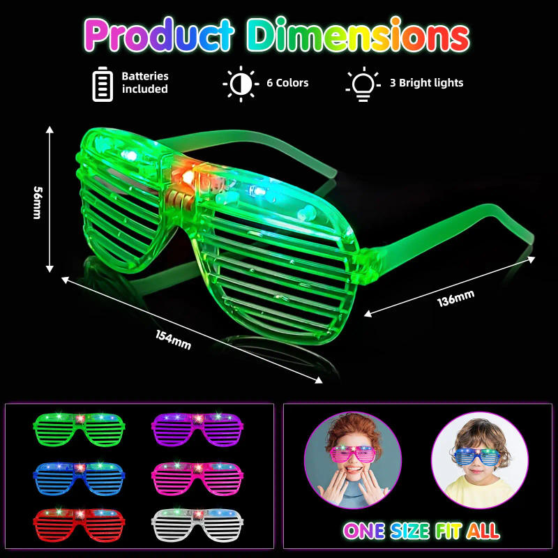 Description Picture 4 of item10-50pcs LED Neon Glasses 6 Neon Colors Light Up Party Glasses Glow in the Dark For Kids Adults Birthday Gifts Toys Party Favors