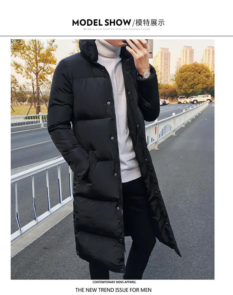 Description Picture 4 of itemAPIPEE Mens Long Down Jacket Coat Luxury Brand Winter Solid Black Parkas Men  4XL Thick Warm Slim Fit Male Overcoat