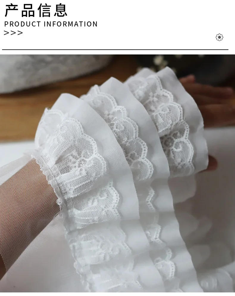 Description Picture 2 of item12CM Wide White Black Three Layers 3D Pleated Mesh Chiffon Fabric Embroidered Ruffle Trim DIY Dress Apparel Collar Sewing Decor