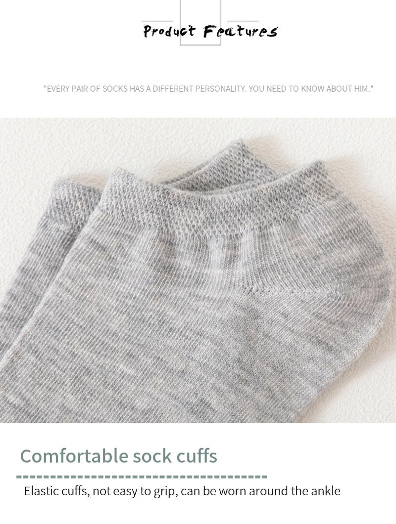 Description Picture 5 of item10/5 Pairs of Colored Cotton WOMEN'S Short Socks, Ankle Breathable Mesh Sports Socks, Summer Casual Solid Color Boat Socks