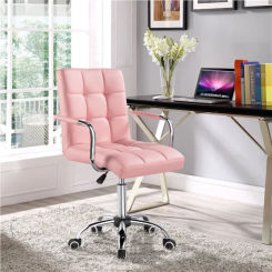 SMILE MART Modern Adjustable Faux Leather Swivel Office Chair with Wheels, Pink office chair recliner chair office furniture