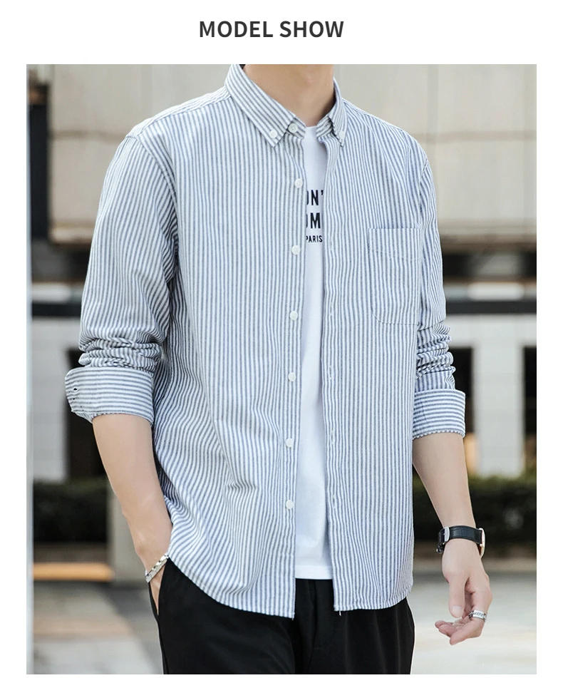 Description Picture 6 of itemMan Spring Cotton Shirt Office Wear Men Plus Size Long Sleeve Button Up Striped Shirt Casual Collared Formal Dress Wear 4xl