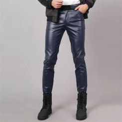Men's Leather Pants 2023 Spring/Summer New Slim Simple Solid Color Stylist Singer Fashion Casual Plus-Size Pants
