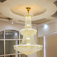 Luxury Living Room Crystal Chandelier Staircase European-Style Large Chrome Chandelier Hotel Lobby Villa High Ceiling Lighting