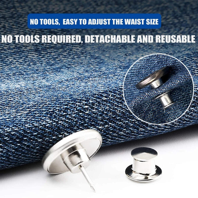 Description Picture 5 of item4/12pcs Jeans Button Pins Adjustable Detachable Pants Snap Fastener Sewing-free Metal Buckle for Loose Waist DIY Clothing Button