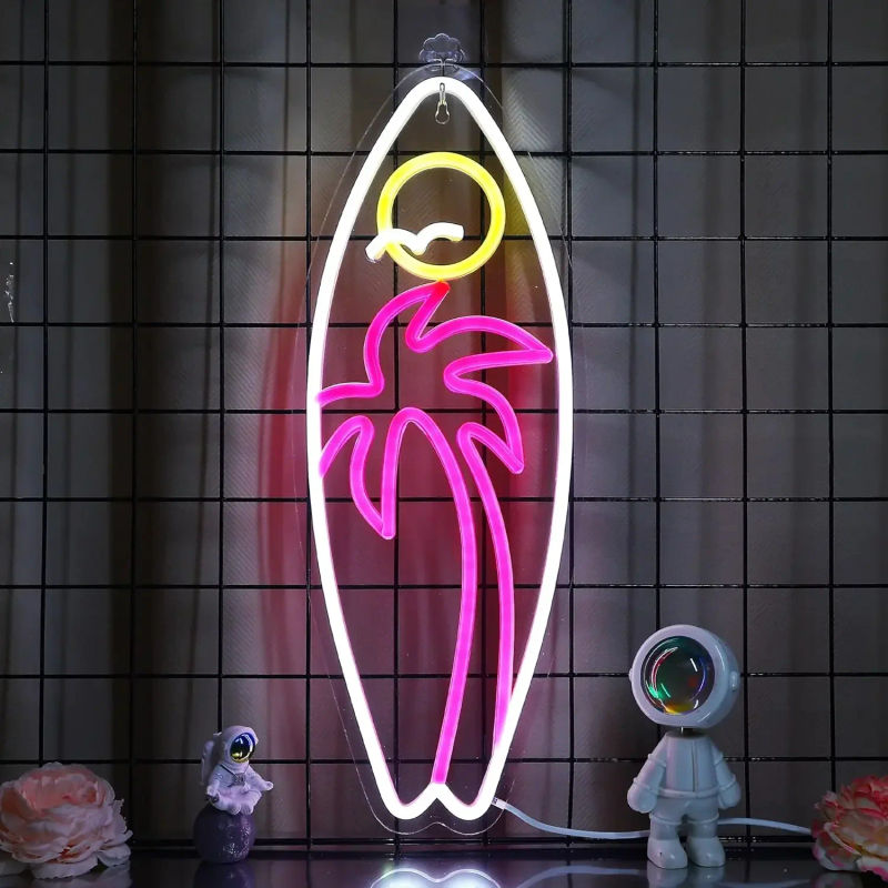 Description Picture 2 of itemSurfboard Neon Sign, Sun Palm Tree Dimmable LED Beach Neon Signs USB Powered,Decor for Man Cave Summer Beach Restaurant Bar Club