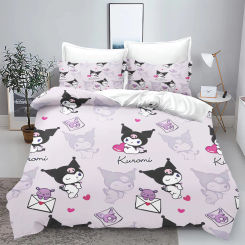 Kuromi Quilt Cover Cute Cartoon Printed Bedding Sets for Kids Sanrio Duvet Queen Size Home Modern Comforter Gifts for Kids 3 Pcs