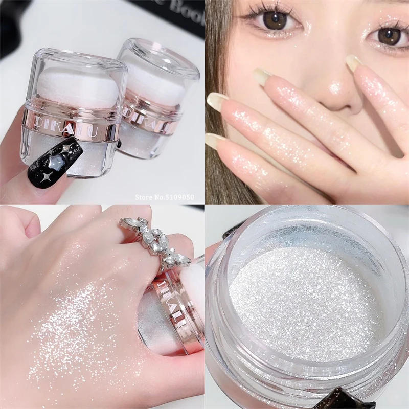 Description Picture 2 of itemFairy Powder Highlighter Patting Powder Moonlight White Body Shimmering Contour Blush Brightening Glitter Loose Powder Makeup