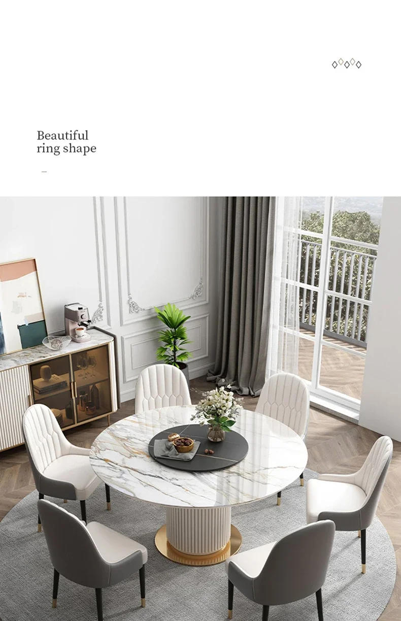 Description Picture 4 of itemLuxury Marble Top Minimalist Round Sliding Dining Table With 4 Chairs For Small Apartment Home Furniture Kitchen Table