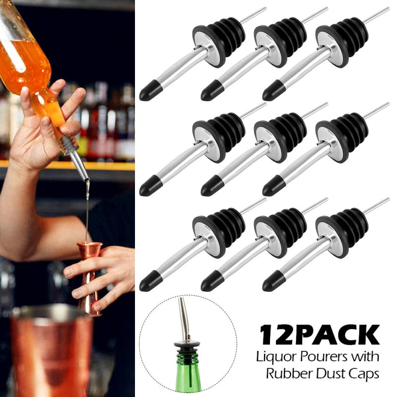 Description Picture 2 of item12pcs Stainless Steel Classic Bottle Pourers Tapered Spout Liquor Pourers Flow Wine Bottle Pour Spout Stopper Bar Accessories