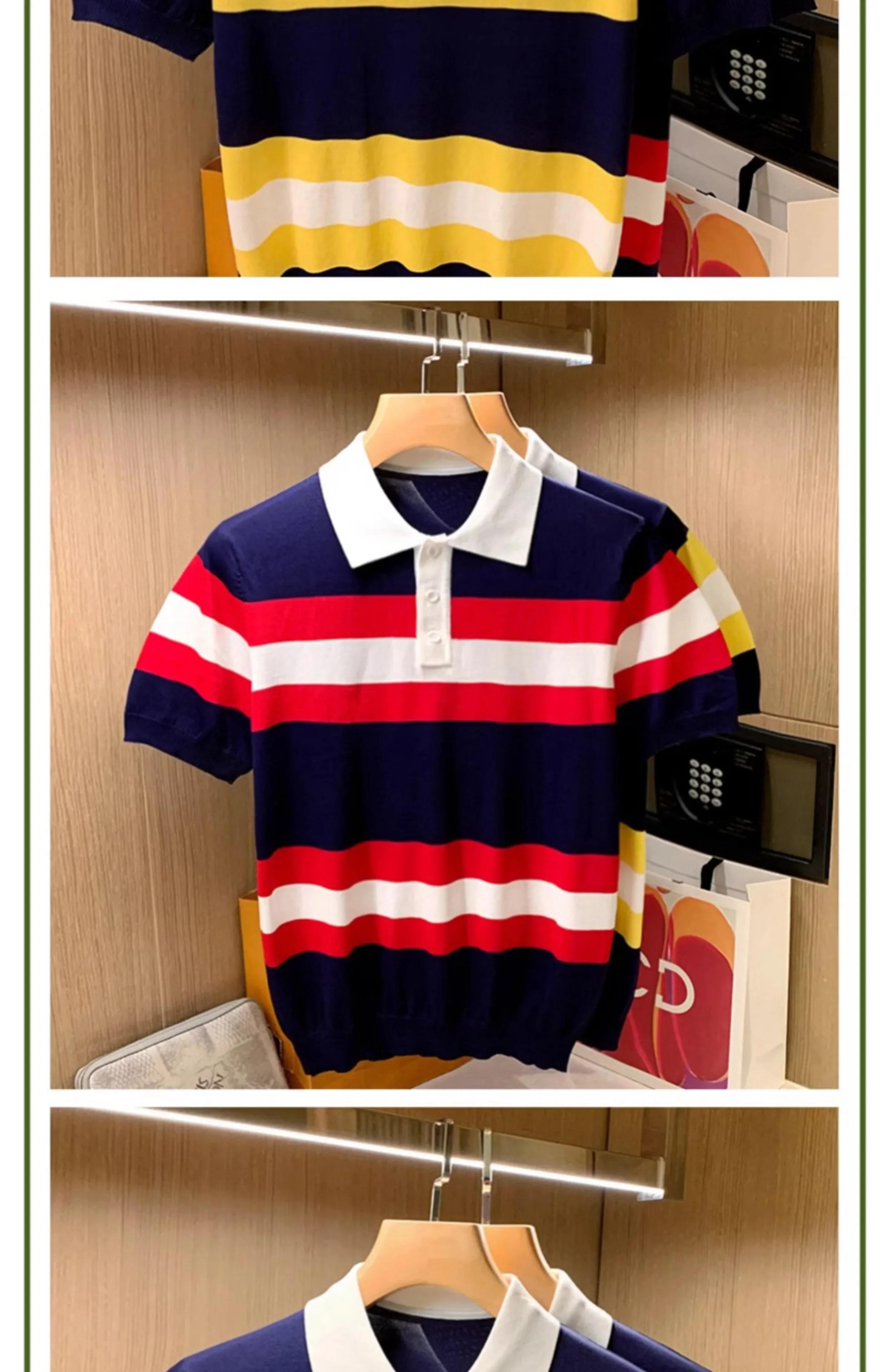 Description Picture 6 of itemCotton Contrast Color Men's Polo Shirts Casual Short Sleeve Turn Down Neck Men's Shirts Fashion Streetwear Polos for Men W5