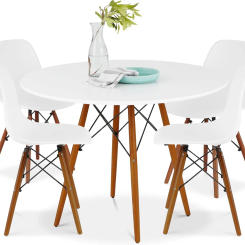 5-Piece Dining Set Compact Mid-Century Modern Table Chair Set for Home, Apartment w/ 4 Chairs Plastic Seats Wooden Legs