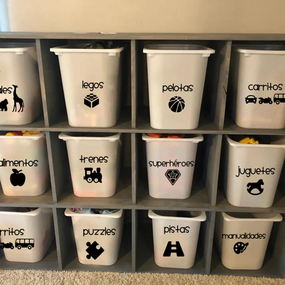 Description Picture 5 of itemCartoon Spanish Girls Boys Toy Organization Labels Basket Bin Sticker Decal  Playroom Baby Nurser Kids Room