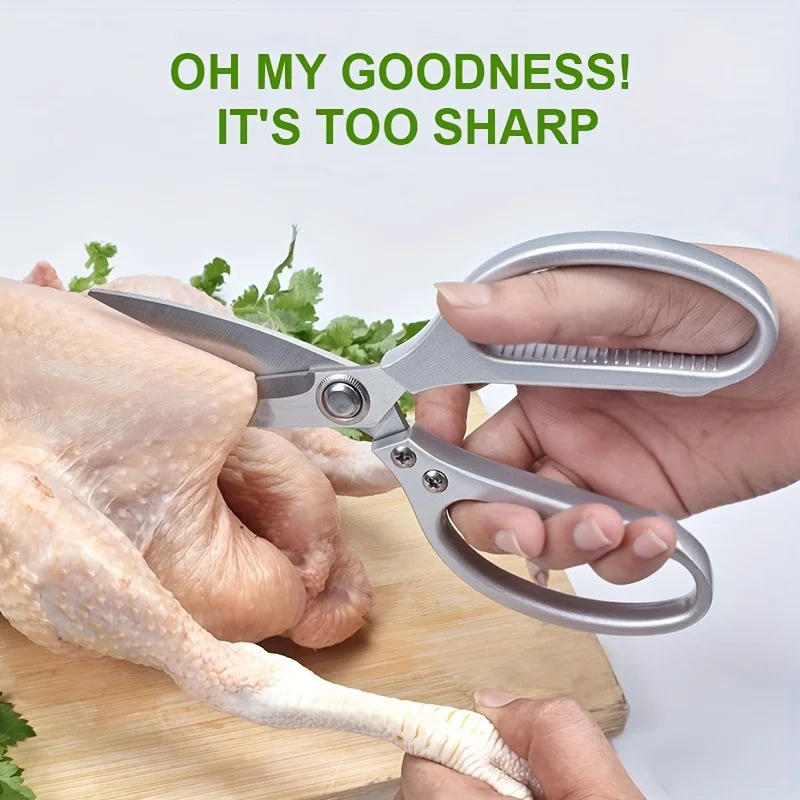 Description Picture 2 of item1pc Multi-Purpose Stainless Steel Kitchen Shears - Heavy-Duty Poultry Scissors with Comfortable Aluminum Alloy Grip for Food Pre