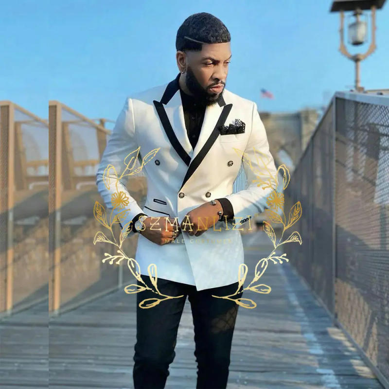 Description Picture 3 of itemFashion Men Suits Slim Fit Double Breasted Blazer Pants 2 Pieces Tailor-made Luxury Business Party Wedding Tuxedos for Men