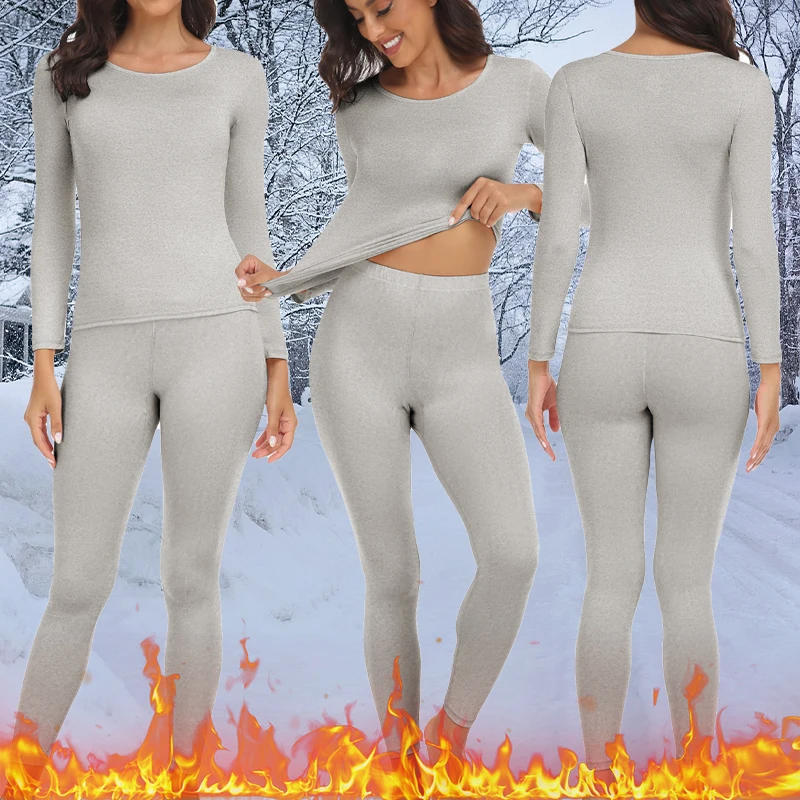 Description Picture 5 of item6 Color Autumn Winter Thermal Underwear Suits Women's Long-Sleeved Tops Pants 2PCS Soft Comfortable Ladies Layer Clothing S-3XL