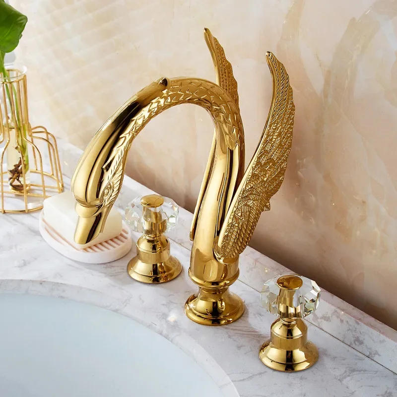Description Picture 4 of itemBathroom basin brass faucet gold widespread Swan black Tap luxury Mixer Hot And Cold shower room sink