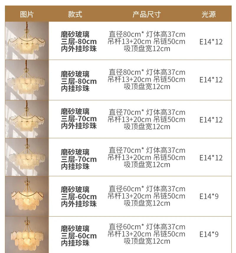 Description Picture 4 of itemFrench Style Chandelier Lamp in the Living Room Light Luxury Chandelier Master Bedroom Crystal Lamp Retro Cream Style Lamps