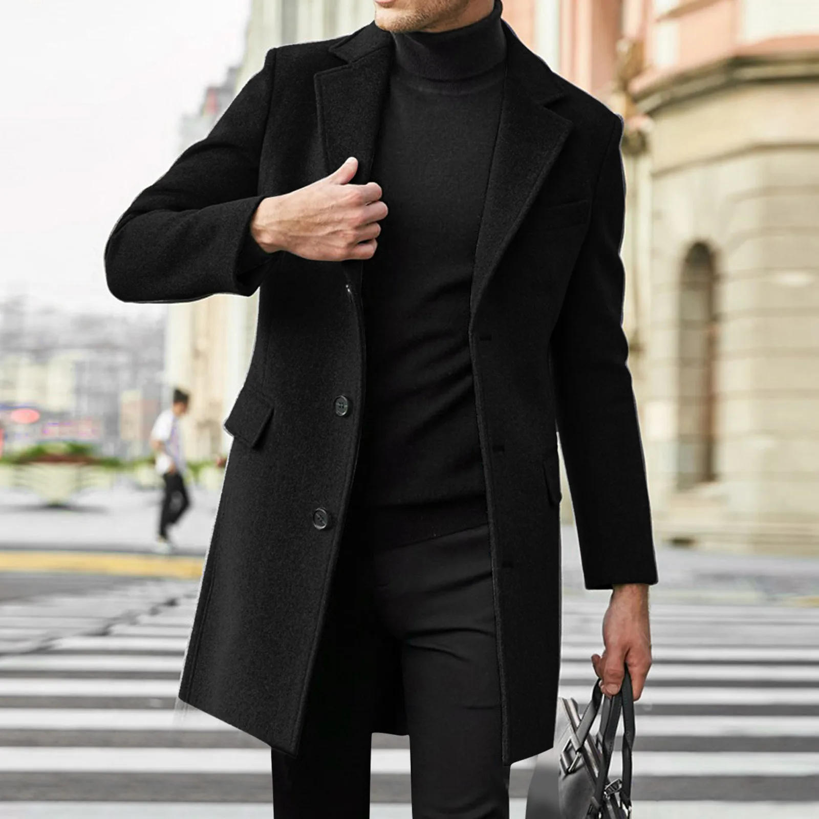 Description Picture 6 of itemNew Long luxury man jacket Sleeve Woolen Men's designer clothes techwear Loose Casual Overcoat Fashion trench coat Smart Casual