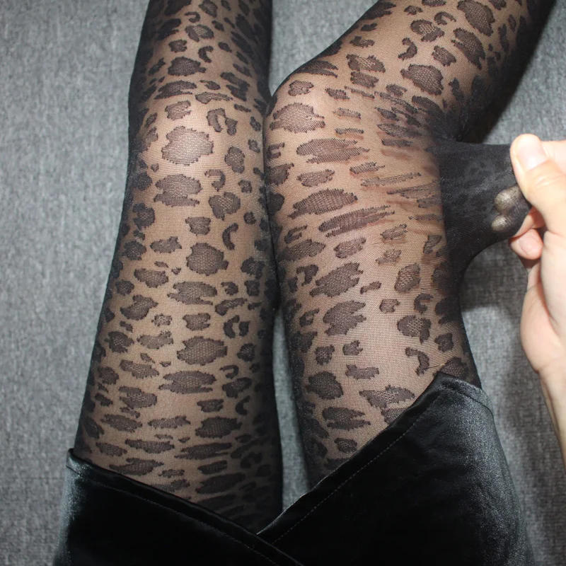 Description Picture 2 of itemWomen Sexy Thin Transparent Silky Pantyhose Gothic Black Sexy Vintage Leopard Animal Pattern Sheer Tights Seamless Stockings