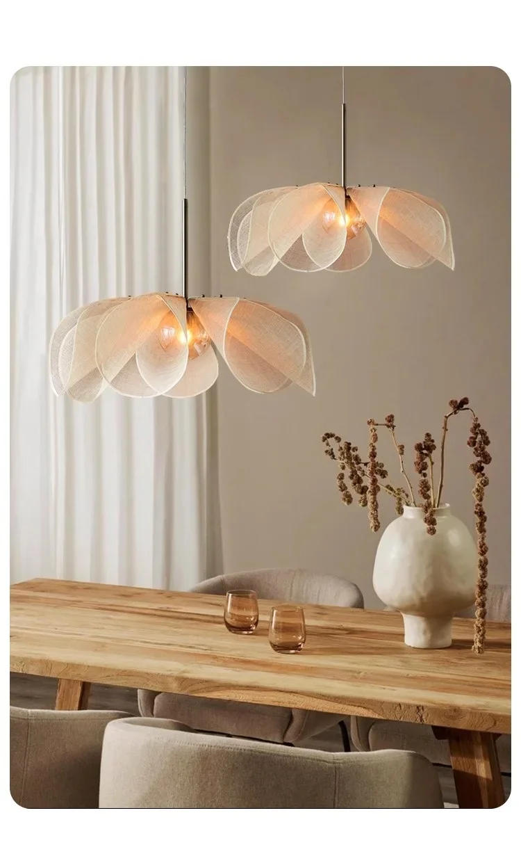 Description Picture 6 of itemJapanese Wabi Sabi Flower Chandelier French Fabric Modern Ceiling Pendant Lights Living Bedroom Home Decor Lighting Hanging Lamp