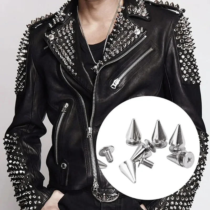 Description Picture 6 of item200/10Pcs Round Cone Rivets Silver Metal Cone Studs and Spikes for DIY Leather Garment Rivet Screwback Nail Clothing Accessories