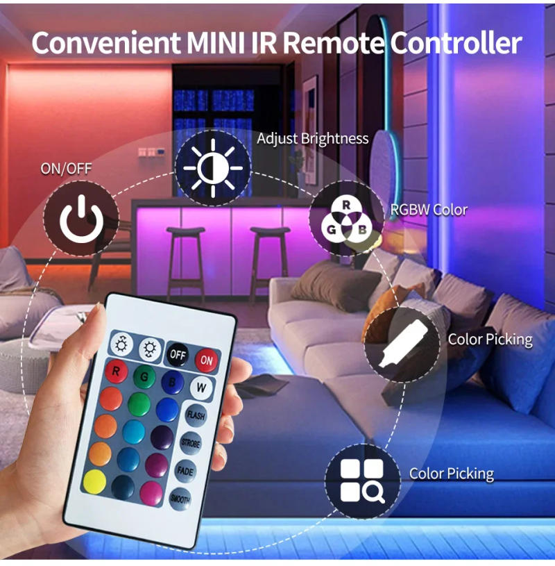 Description Picture 5 of item2M 3M 5M 10M 15M 5V USB LED Strip Lights 3535SMD RGB Tape Flexible Ribbon with IR 24Key Remote Control TV Backlight Room Decor