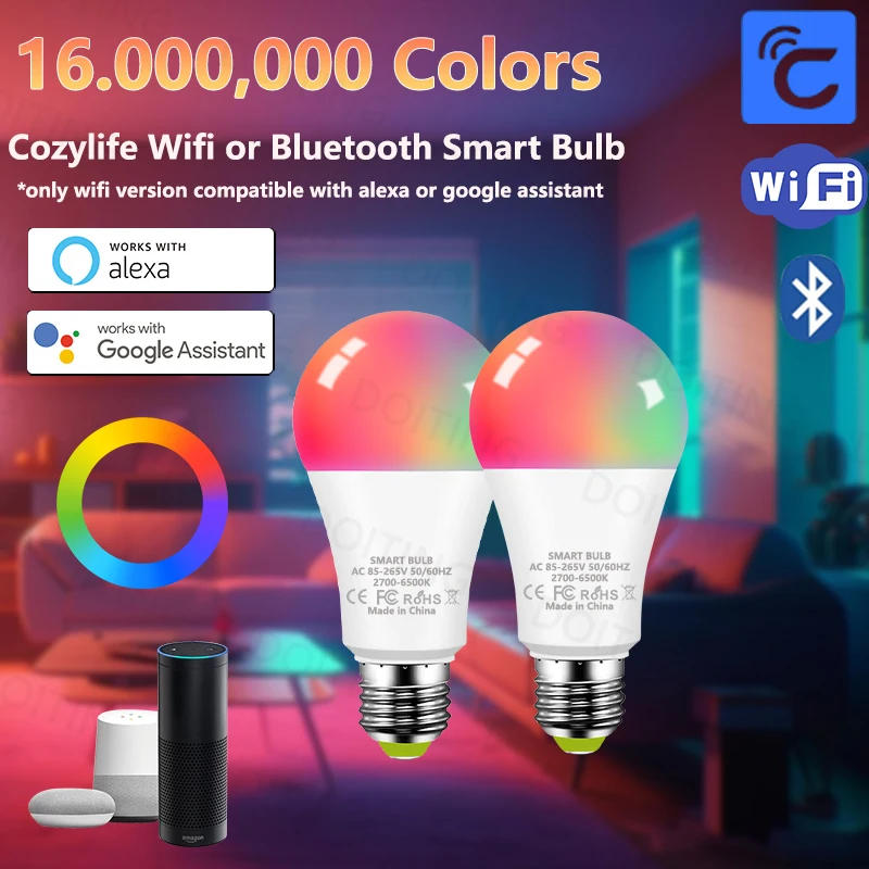 Description Picture 2 of itemE27 RGB Lamp Wifi Bulb Smart Home Dimmable Timer Function Music Rhythm App Group Control Google Home Alexa 110V 220V Lights 2PCS