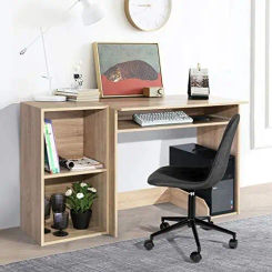 Latop Study Table Workstation Home Office Wood Shelving computer desk, Beech L shape desk Office desk with shelf Desk l shape Wh