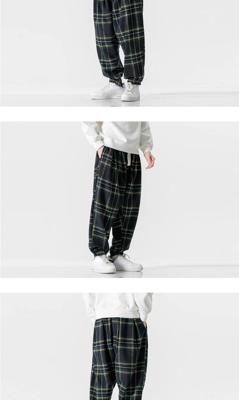 Description Picture 5 of itemRetro Plaid Drawstring Pants For Men Leggings Loose Fit Harem Trousers Casual Sports Sweatpants Comfortable Pants
