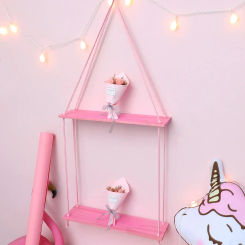 1/2-tier pink Hemp Rope Wooden Plant Flower Pot Tray Display Stand Storage Rack Wall Shelves Floating Wall Shelf Home Decoration