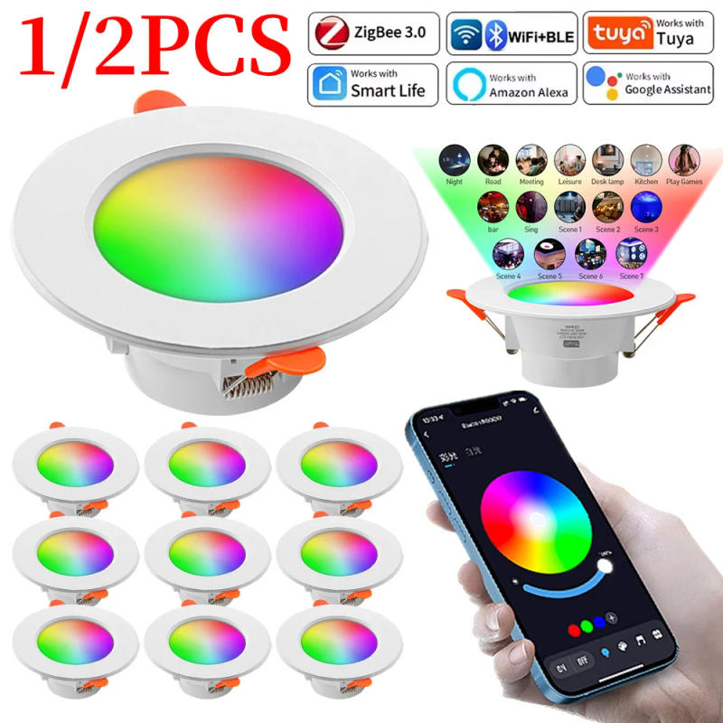 Description Picture 5 of item1/2PCS LED Downlight Smart Life Dimming Spot Bluetooth lamp 10W RGB+CW+WW Change Warm Cool light Work with Alexa Google Home