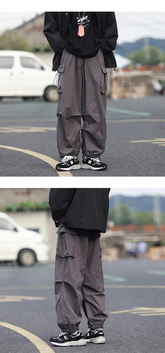 Description Picture 5 of itemPants Men Casual Retro Loose Japanese Style Chic Design Personalized Fashion Novel Pockets Generous Soft All-match Cool Youthful