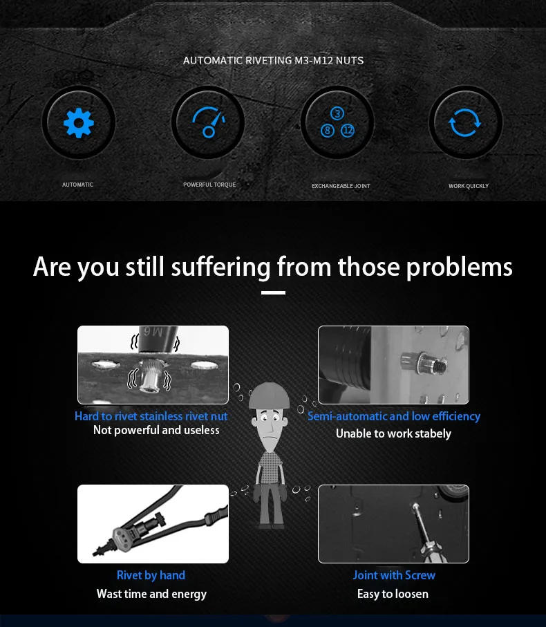 Description Picture 3 of itemProfessional Factory 16" Pneumatic, Hydraulic Hand Threaded Rivet Nut Tool for M3-M12 Rivet Muts/