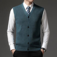 Men Wool Sweater Coats Vest 2024 Autumn Winter New Knitted Man Single Breasted Sleeveless Sweater Cardigan